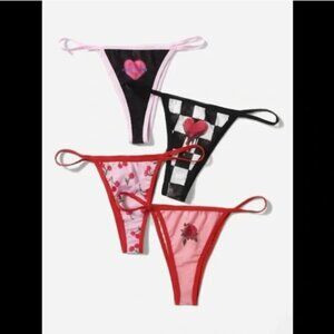 4-Pack, Multi-Colored, Femme Graphic, Thong Panties